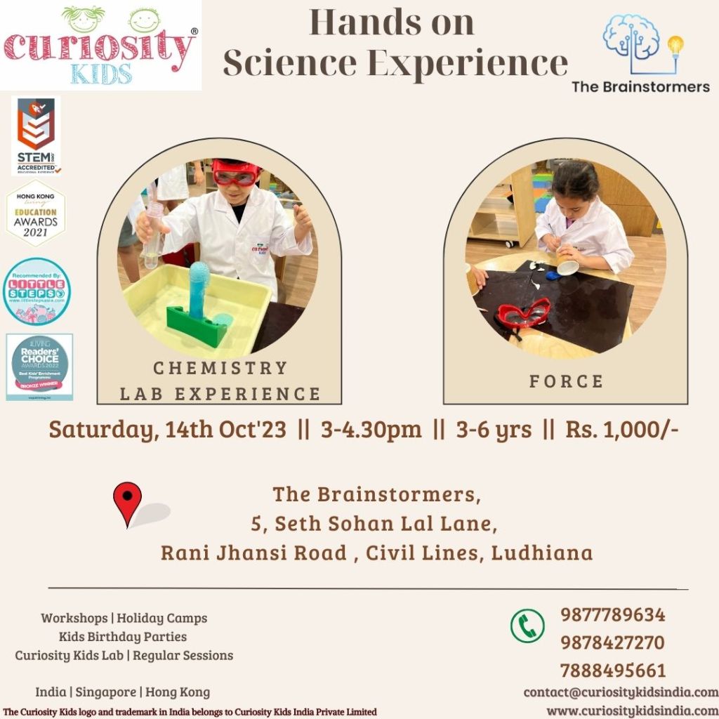 Hands-on Science Experience: The Brainstormers, Ludhiana: 14th Oct’23: Click on the image to enrol