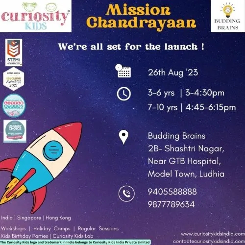 Mission Chandrayaan: Budding Brains, Ludhiana: 26th Aug’23: To enrol : click on the image below