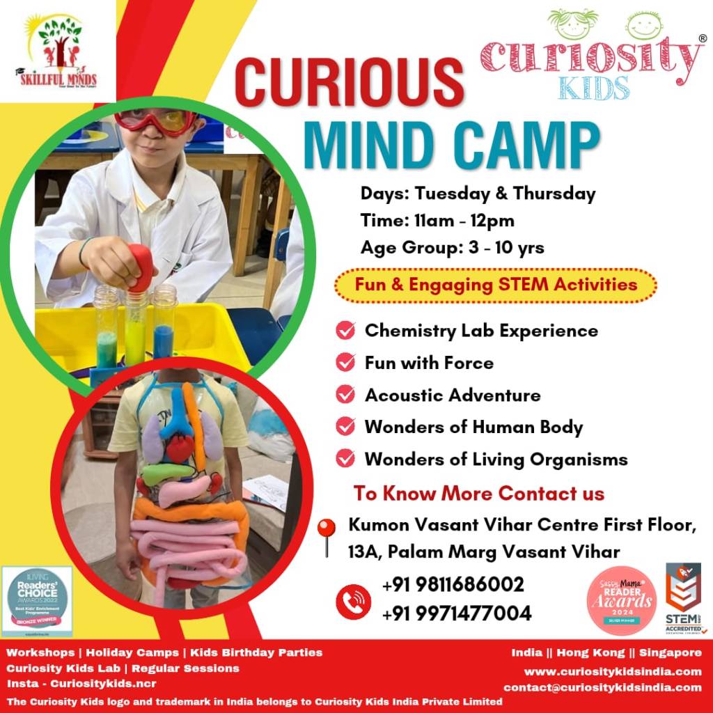 Summer Camp: Skillful Minds, Kumon Vasant Vihar Centre, Delhi: Tuesdays & Thursdays: 11am-12noon